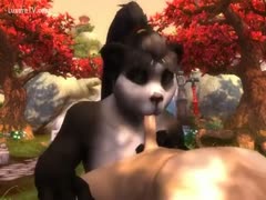 Animated fantasy video featuring a wild cat blowing a man